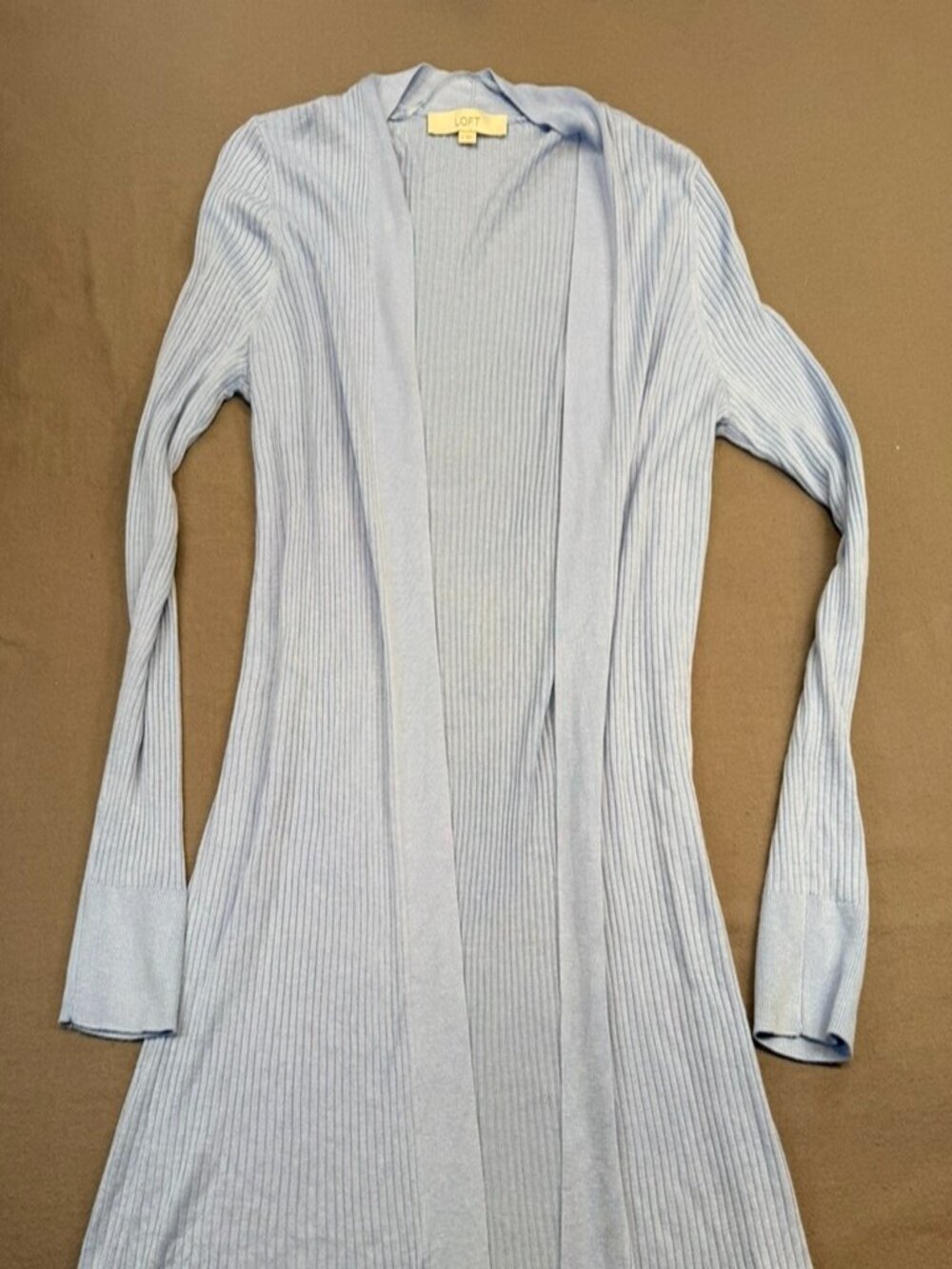 LOFT Ribbed Knit Open Lightweight Cardigan Sweater Blue Size S